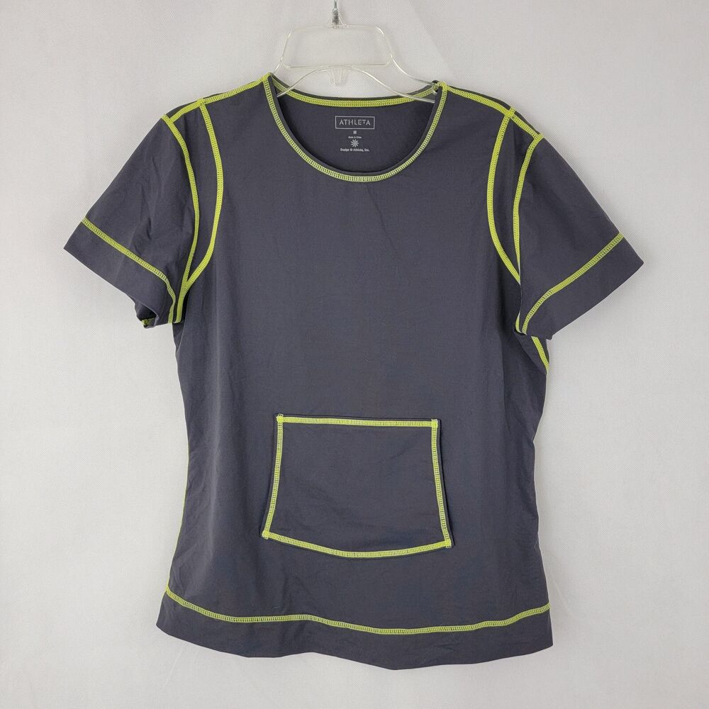 ATHLETA Womens Swim Shirt Sz M Shade Rash Guard Top GRAY Beach Surf Short Sleeve